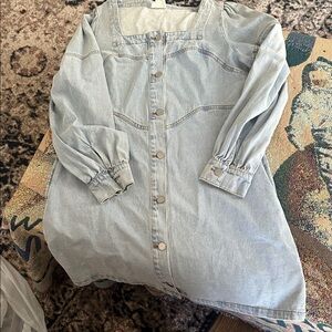 BiBi western Boho light wash denim long sleeve button front dress size Medium